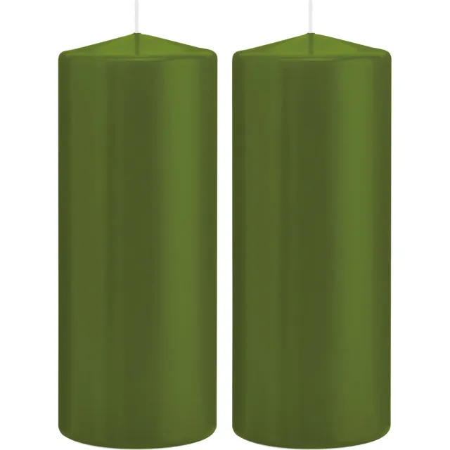 Trend Candles Cilinderkaars/stompkaars - 2x - olijfgroen - 8 x 20 cm - 119 branduren - horeca kaarsen