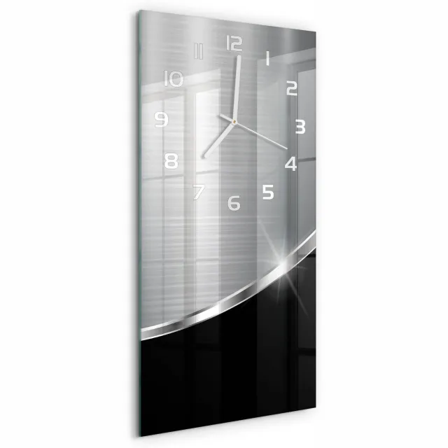 TULUP Wandklok - Metaalabstractie Wandklok Glas Decoratie - 30x60 cm - Zilver Gekleurde Glazen Klok - Witte handen - Rechthoekige Klok - Klok Glas Met Opdruk - Moderne Wandklok Glas