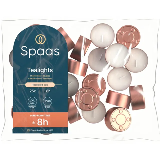 Spaas Theelichten Zak ± 8 Branduren Rosé 25 stuks