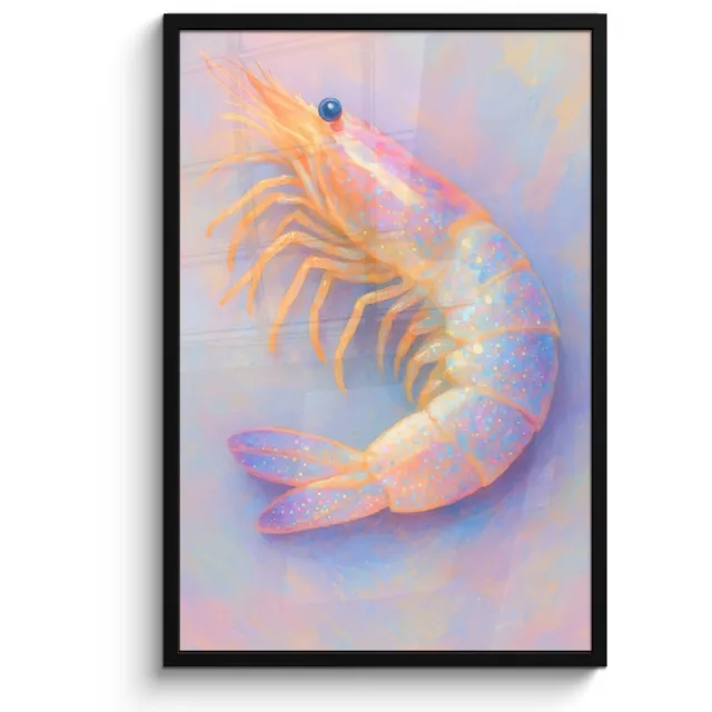 FrameYourWall Poster in lijst - Fotolijst 60x90 cm - Posters - Garnaal - Subtiele structuur - Blauw - Roze - Posterlijst zwart - Decoratie - Wanddecoratie woonkamer - Muurdecoratie slaapkamer
