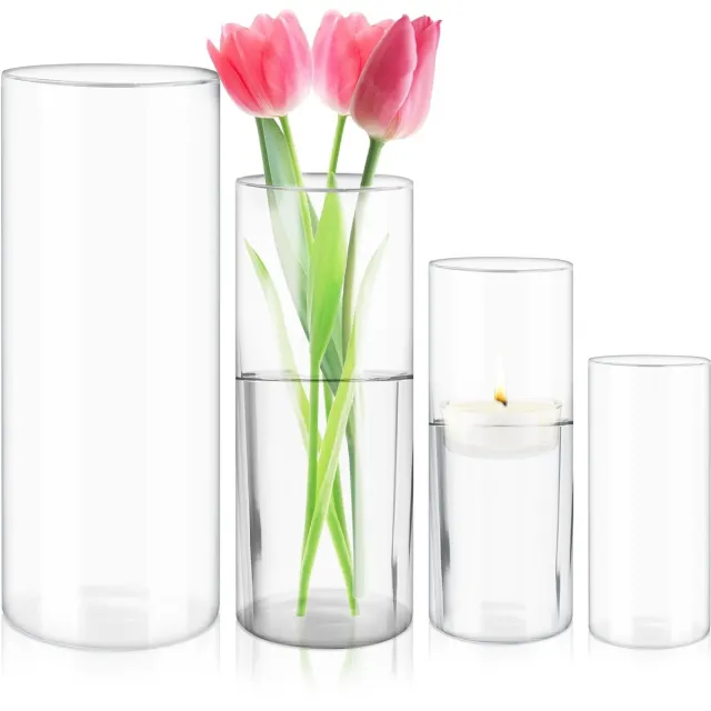 Imperatoris Glazen Vazen / Glazen Flessen – Mini Decoratieve Vaas Flesjes – Helder Glas – Inclusief Strik – 4 Stuks – Tot 25 cm – Transparant