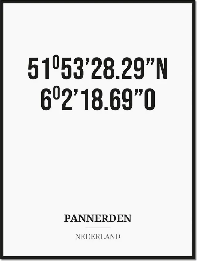 Studio216 Poster/kaart PANNERDEN met coördinaten zwart, wit