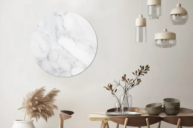 WallCircle Wandcirkel 90x90 - Marmer - Wit - Grijs - Luxe - Marmerlook - Steen - Ronde schilderijen woonkamer - Wandbord rond - Muurdecoratie cirkel - Kamer decoratie binnen - Wanddecoratie muurcirkel - Woonaccessoires