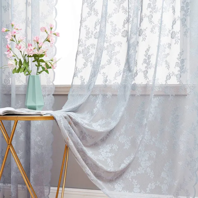 Ibenzoa Transparante Gordijnenset met Bloemenkant voor Diverse Ruimtes, 150 x 260 cm, Lichtgrijs