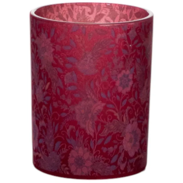 Mars & More Fluwelen bloemen - waxinelichthouder - bordeaux - 18 cm