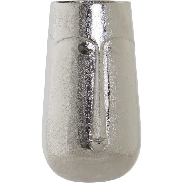 Item International Bloemenvaas zilver van aluminium met gezicht 16 x 6 x 28 cm - Stijlvolle bloemen of takken vaas voor binnen