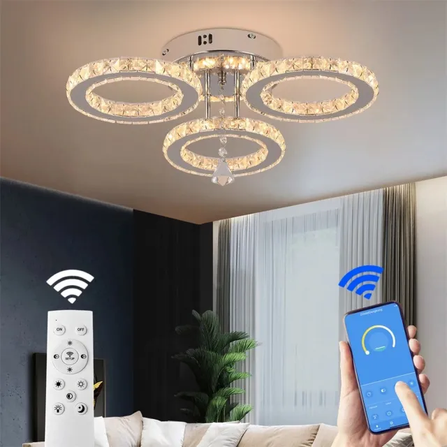 Mrs. Jones LuxiLamps - 3 Cirkel Chroom Kroonluchter - Dimbaar Met Afstandsbediening - Woonkamerlamp - LED Plafondlamp - Plafonniere - Crystal LED Lamp