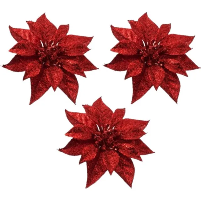 Bellatio Flowers & Plants Cosy & Trendy Kerstboomversiering - 4x - bloem - op clip - rood - kerstster - 18 cm - kerstversieringen