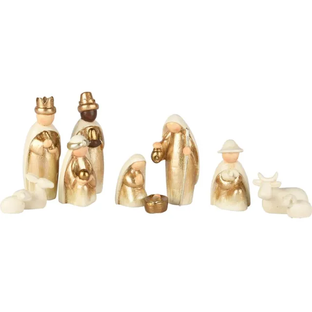 dekoratief Set 11 kerststalfiguren, wit/goud, resina, 5x11cm | A255719