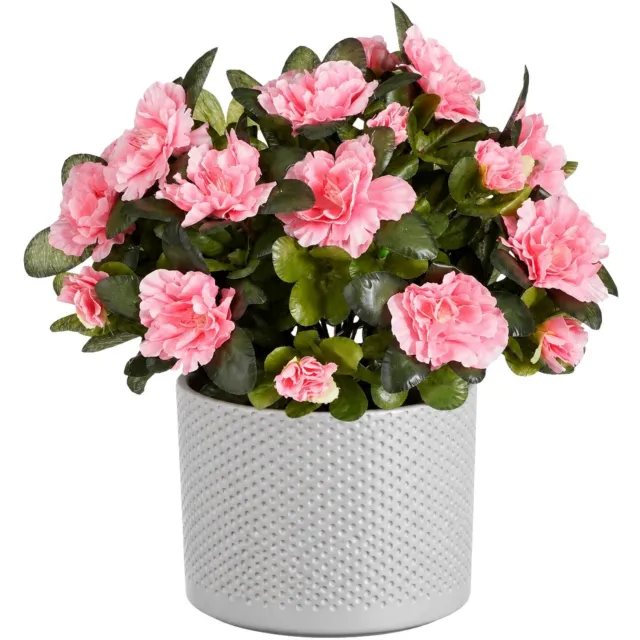 Mica Decorations Kunstplant - Azalea roze - H31 cm - in witte bloempot - keramiek - complete set van pot en plant - decoratie stuk