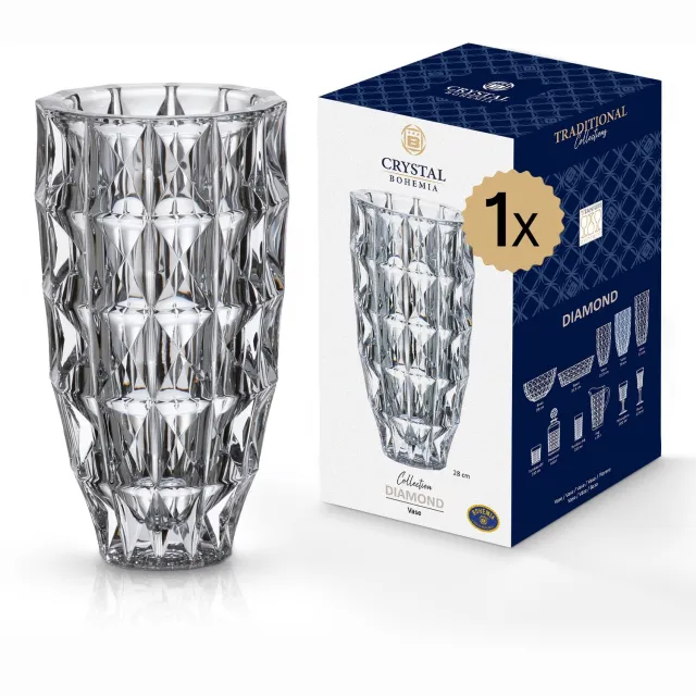 Crystalite Bohemia diamond vaas 28 cm LAATSTE STUK !! doorschijnend
