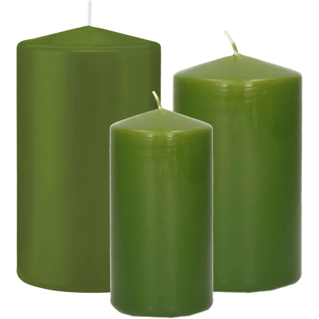 Trend Candles Stompkaarsen set - 3x stuks - olijfgroen - 10-12-15 cm Donkergroen