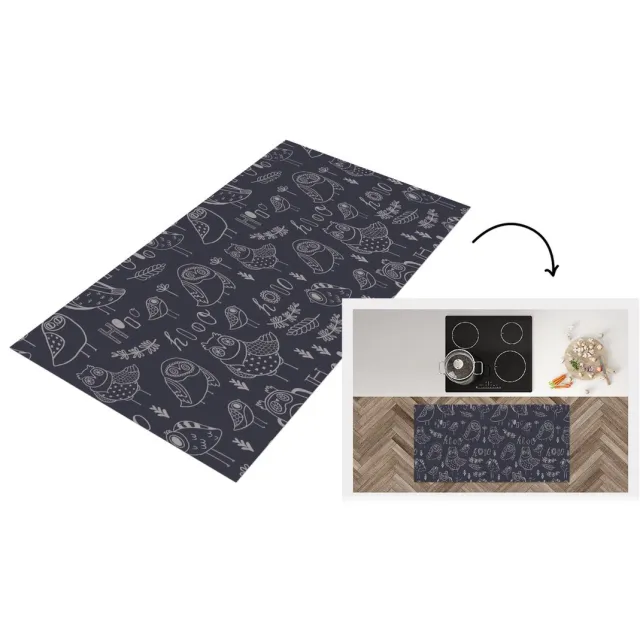 KitchenYeah Keukenloper - Loper keuken - Patronen - Vogel - Uil - 120x60 cm - Keukenloper vinyl Multicolor