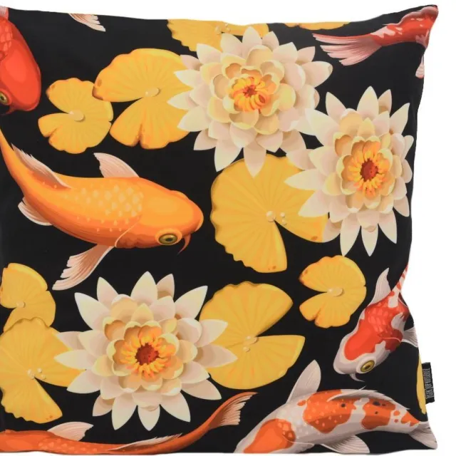 Gek op Kussens! Koi Waterlily - Karper Kussenhoes | Polyester / Katoen | 45 x 45 cm Geel-Rood-Zwart