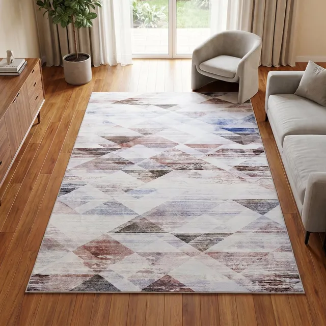 Tapiso Venezia Vloerkleed Woonkamer Laagpolig Beige Grijs Geometrisch Modern Antislip Tapijt Slaapkamer Eetkamer Gang Oeko-Tex