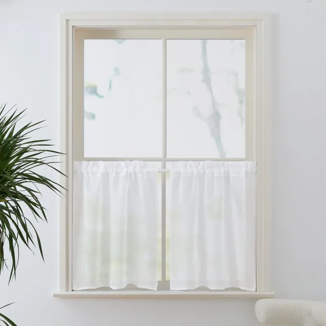 Ibenzoa Lichtdoorlatende linnen-look vitrage gordijnen set van 2 voor kleine ramen, wit, 60 x 120 cm