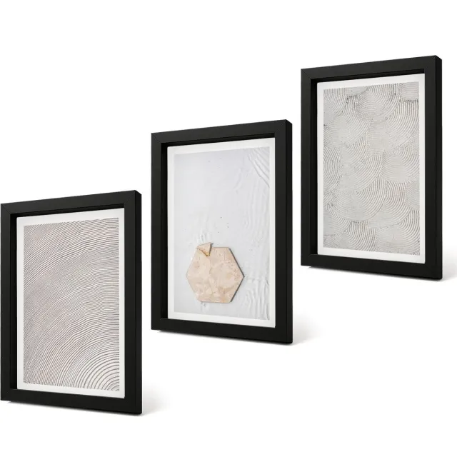 Coloray 4-Delige Schilderij Set - Lichte texturen op zand in boho-stijl, subtiel - 20 x 30 cm - Wanddecoratie - Moderne Interieurdecoratie - Moderne Wanddecoratie Zwarte lijst