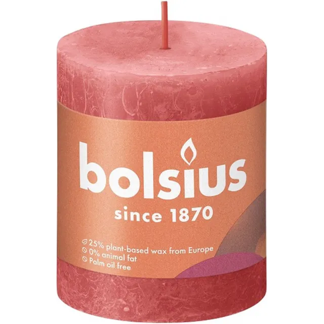 Bolsius 4 stuks Bolsius zalm roze rustiek stompkaarsen 80/68 (35 uur) Eco Shine Blossom Pink