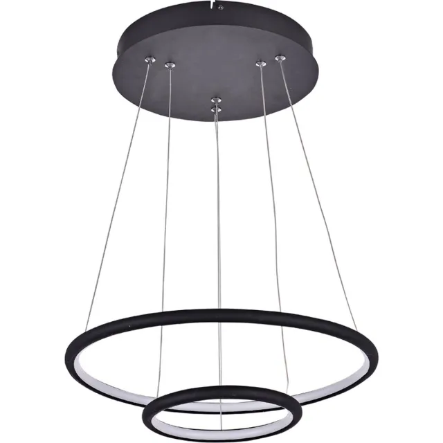 Fantasia Annu hanglamp met 2 ringen in zwart, metaal/plexi, 36W LED 3000K, 1260 lumen, dimbaar, Ø 400 en 300 mm
