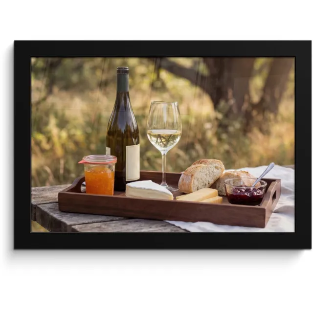 FrameYourWall Poster in lijst - Fotolijst 30x20 cm - Posters - Picknick - Wijn - Kaasplankje - Posterlijst zwart - Decoratie - Wanddecoratie woonkamer - Muurdecoratie slaapkamer