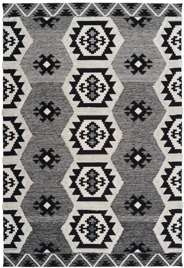 Padiro stijlvol laagpolig vloerkleed 200 x 290 cm - donkergrijs - geometrisch boho-patroon - voor vloerverwarming - van katoen en polyester
