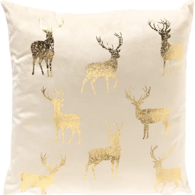 Textino NORDIC-REINDEER - kussenhoes 45x45 cm - fluweel - rendieren - Snow White - wit, goud
