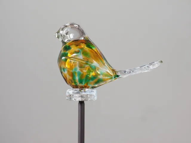 Glass Art Tuinsteker vogel glas 75 hoog tuindecoratie mondgeblazen groen geel metaal en glas Lime groen