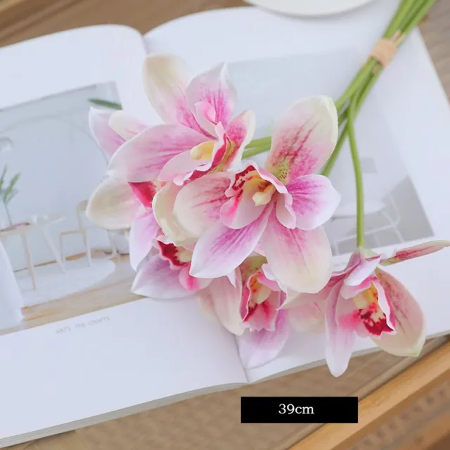 Double Horse Zijden Boeket Cymbidium orchideeënboeket – 39 cm hoog – 18 stelen - doe-het-zelf boeket – DIY – alle kunstbloemen los geleverd – Lente – multi color – Kunstbloemen - nep bloemen - nepbloemen - kunstplanten Roze Paars