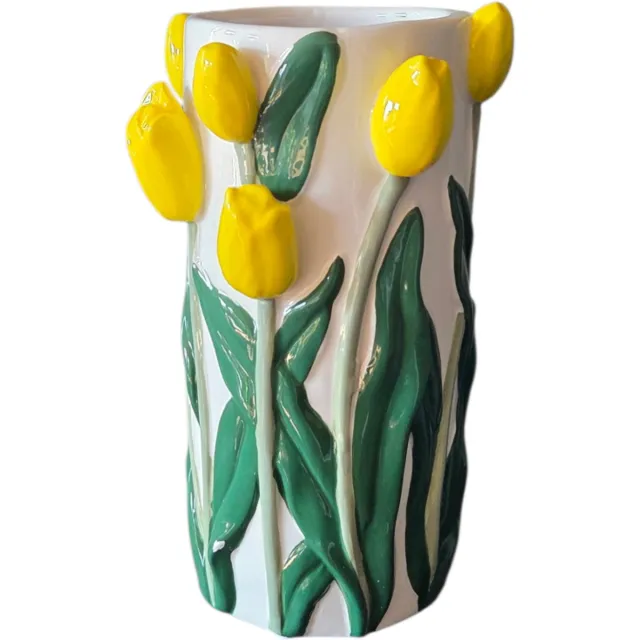 DK design Daan Kromhout - Vaas - Bloemenvaas - Tulpen - Geel - 14x23 - Cilinder - Keramiek Wit