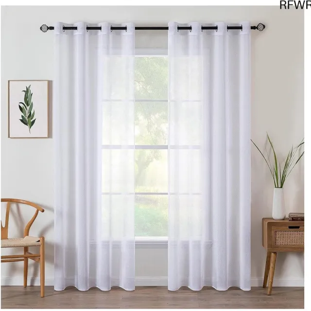 RFWR Transparante voilegordijnen set van 2, 140 x 235 cm, polyester vitrage voor slaapkamer en woonkamer Zachte kleur