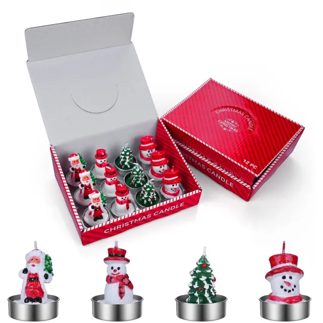 MMOBIEL Set van 12 Kerstkaarsen van MMOBIEL – Decoratieve Ongeparfumeerde Paraffinekaarsen in Kerstman, Sneeuwpop & Kerstboom Designs – Kerstdecoratie voor Binnen – Cadeau Ideeën voor Kerst Kerst Set