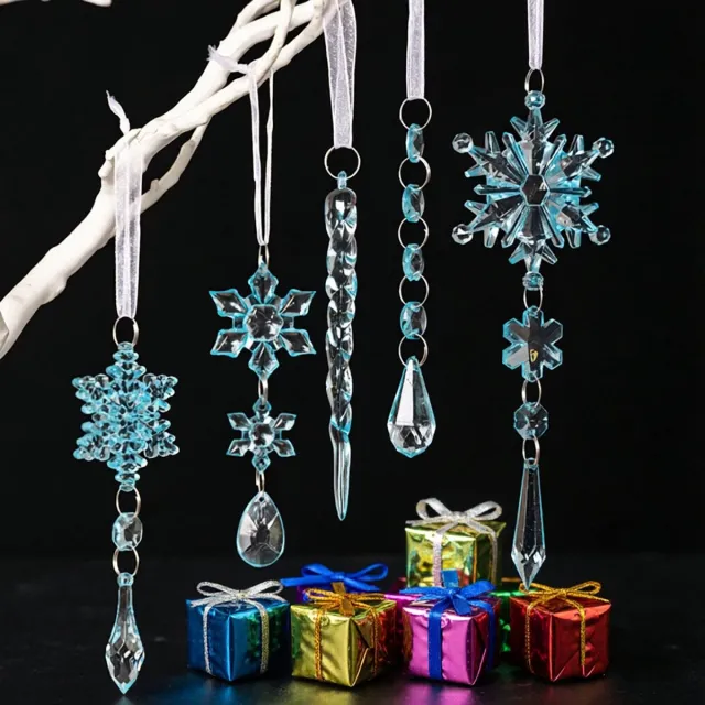 PZCC 10-delige Blauwe Acryl Kerstornamenten – Sneeuwvlokken en IJsdruppels – Kerstboomversiering – Hangende Kerstdecoratie voor Kerstboom, Winter, Bruiloft en Feest