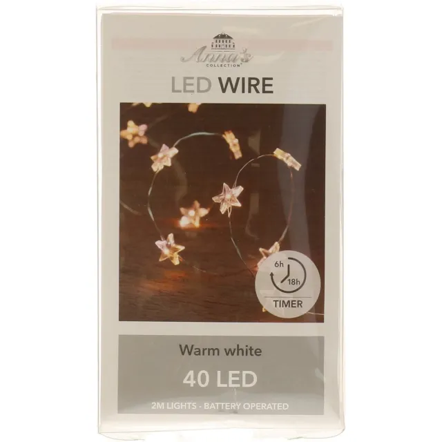 Anna's Collection Draadverlichting lichtsnoer - 1x - 40 sterren - lampjes - led - warm wit - 200 cm - lichtdraad
