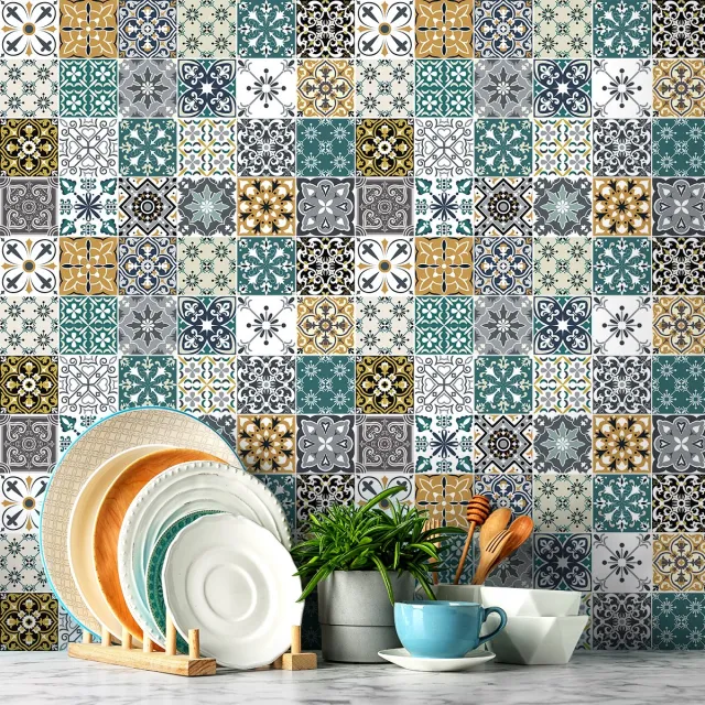 Ambiance Sticker Muurstickers - Zelfklevende tegelmuurstickers voor keuken en badkamer - 24 CLAFIA tegelstickers - 24 stickers 10x10cm Multi color