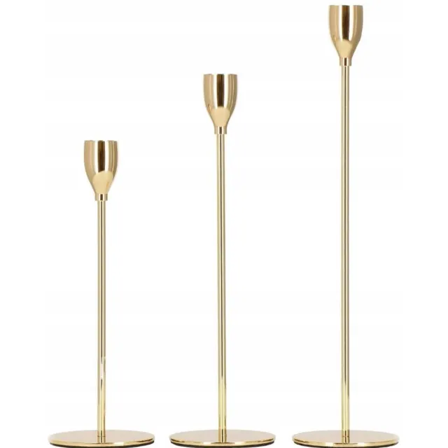 Makhandel Set van 3 Gouden Metalen Glamour Kaarshouders voor Tafeldecoratie