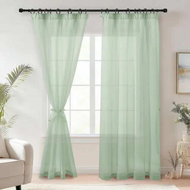 ShawnQ Voile Gordijnen - Linnenlook Gordijnen - Woonkamer Decoratie - Met Plooiband - 225 x 140 cm - Groen