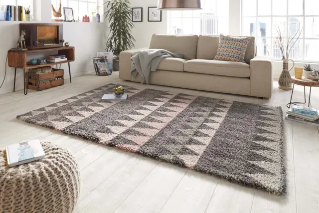 Mint rugs Hoogpolig vloerkleed - Triangle grijs/roze 80x150