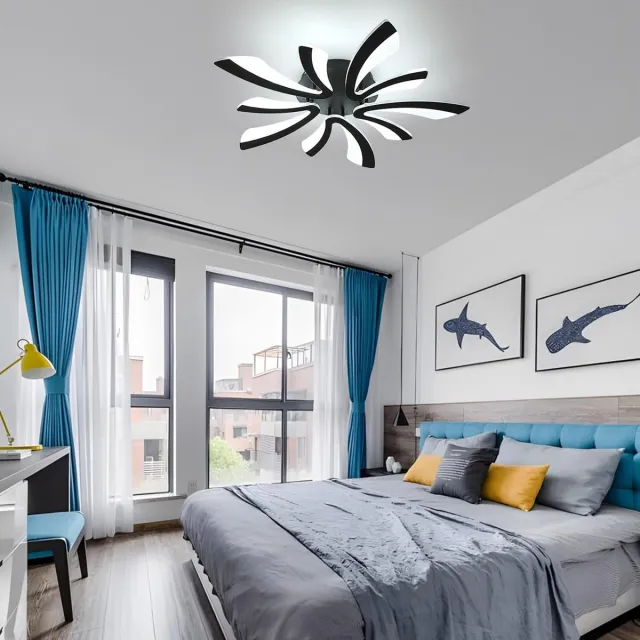 Haobosic Moderne plafondlamp, 50W, 5625lm, LED-verlichting, ideaal voor woonkamer of slaapkamer, 72cm, 6500K koelwit licht, zwart Black