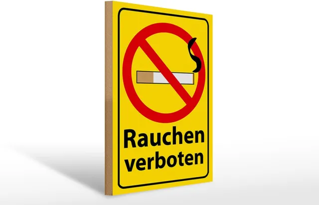 Femer Holzschild Hinweis 30x40cm Rauchen Verbot gelb, rot, schwarz, weis