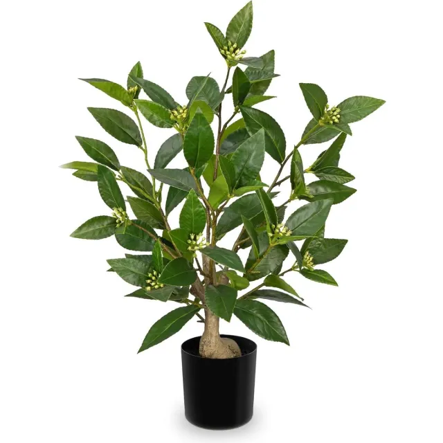 Cosensi Kunstplanten Laurier Bomen in Zwarte Potten voor Thuisdecoratie - Hoge Nepplant - Indoor Faux Plant - Decoratieve Kunstplanten - 48 CM - Keuken Badkamer Plank Decor Groen