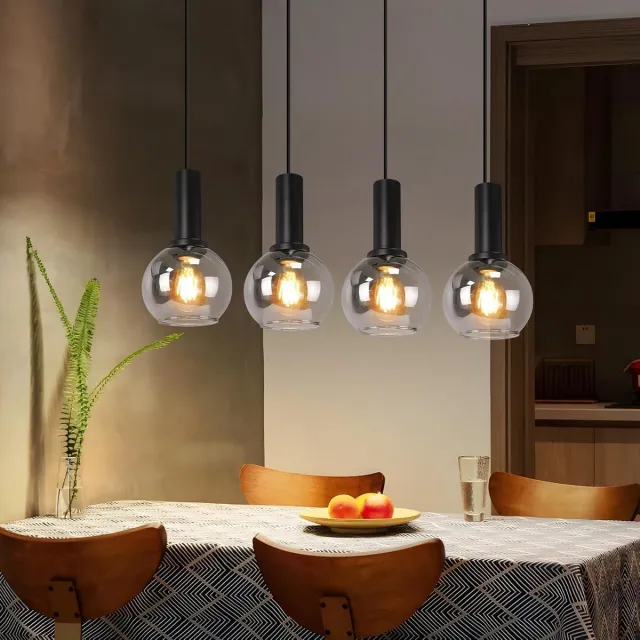 Glitzerlife Hanglampen - Vintage stijl - 4xE27 - Hoogte verstelbaar - Rookglas metaal - Ø55cm - Smoky grijs - Hanglampen Eetkamer Verstelbaar - Woonkamer Slaapkamer Bar Mat Zwart