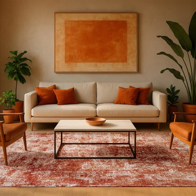 LOLA&MOI Binnen & Buiten Vloerkleed - 140 x 200 cm - Lola&Moi Paint Marrakech - Laagpolig Tapijt - Gerecycled PET - Made in Belgium - Circulair Rood