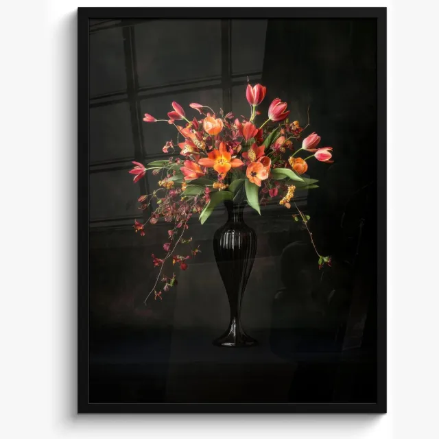 FrameYourWall Poster in lijst - Fotolijst 50x70 cm - Posters - Sierlijk - Boeket - Vaas - Posterlijst zwart - Decoratie - Wanddecoratie woonkamer - Muurdecoratie slaapkamer Boeket - Bloemen 5