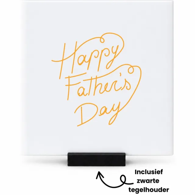 Hacebo Happy fathers day in sierletters tegeltje met tegelhouder - Papa - Geweldige papa - tegeltjes met tekst - Vaderdag cadeautje - Cadeau voor papa - Verjaardag - Geschenk - Cadeau - Gift - spreuktegels - 10.8x10.8 CM Wit