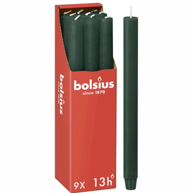 Bolsius Madam Stoltz dinerkaarsen groen, 9 stuks, 13 branduren