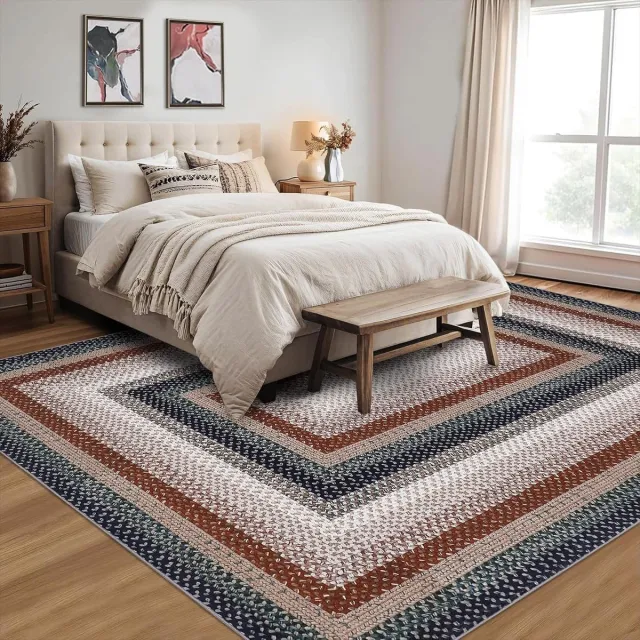 Triumpunpre Vloerkleed - Wasbaar Antislip Textuur Motief - Blauw - 160x230 cm