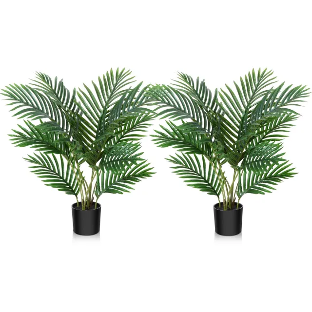 FOPAMTRI Kunstplanten Grote Areca Kunstpalm 60 cm in Pot Kunstplant Tropisch Hawaï Groene Nepplant voor Slaapkamer Kantoor Tuin Bruiloft Feest Decoratie (2 Stuks)