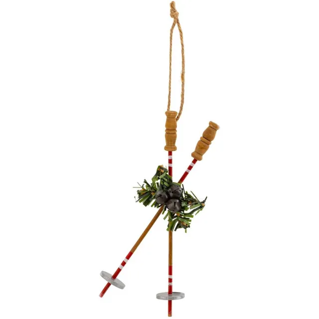 Feeric lights & Christmas Kerstboomversiering in de vorm van een skistok en een houten belletje, 14 cm Multicolore