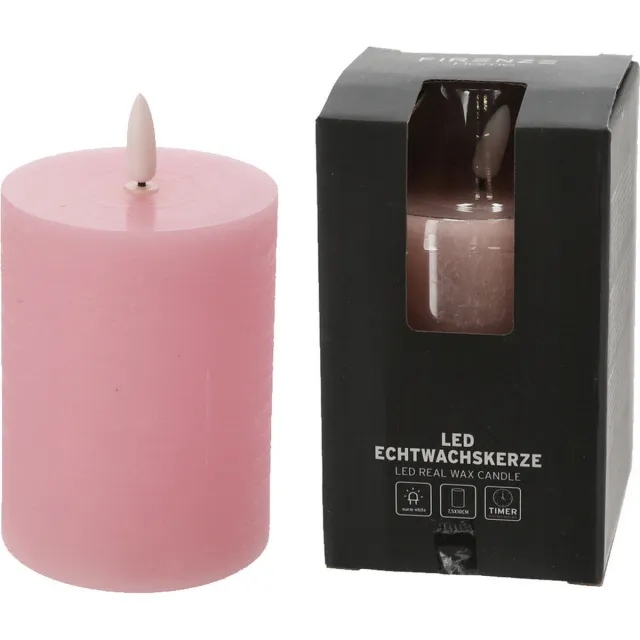 Firenze Home LED kaars - lichtroze - D7,5 x H10 cm -met timer
