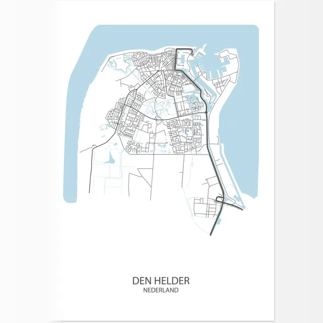 De Lange Koe Poster - Den Helder Plattegrond - 42 X 29.7 Cm - Wit